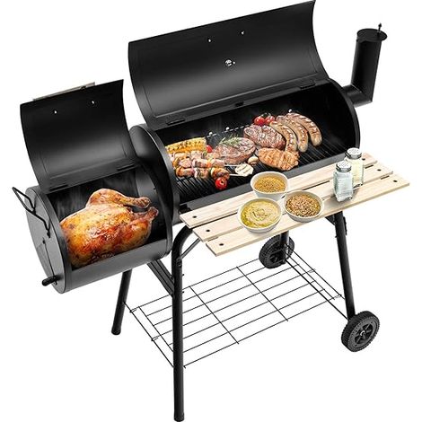GOPLUS 116X61X105,5CM Gril de Barbecue en Forme de Baril, Gril au Charbon de Bois avec Poignée Pratique et Étagère de Rangement en Bas, 2 Roulettes Durables pour Un Déplacement Facile, Noir