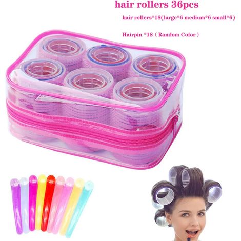 Juego de rulos para el cabello - 36 rulos autoadhesivos en 3 tamaños con pinzas para el cabello y peine - para mujeres, hombres y niños (1/5)
