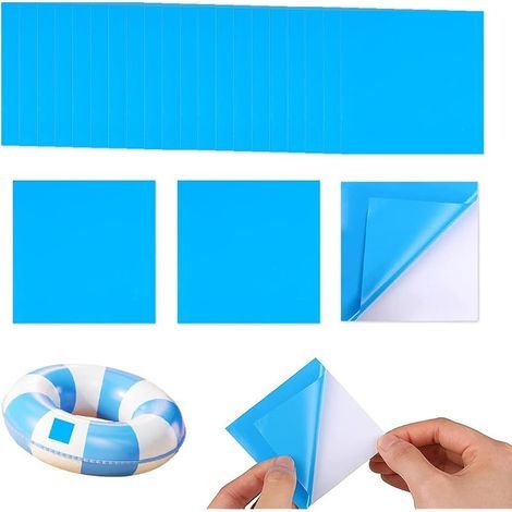 20-teiliges Set mit Flicken für aufblasbare Matratzen, Poolflicken, selbstklebende PVC-Reparaturflicken für aufblasbare Matratzen, Reparaturflicken für Poolfolien, Flicken-Reparaturset (Blau) (1/5)