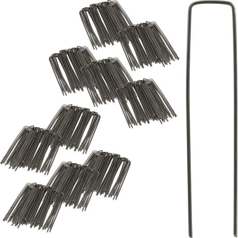 Set da 150 Picchetti per il Terreno, Estremità Smussate, Telo Antiradice, L: 15 cm, Ø: 3 mm, Acciaio, Argento