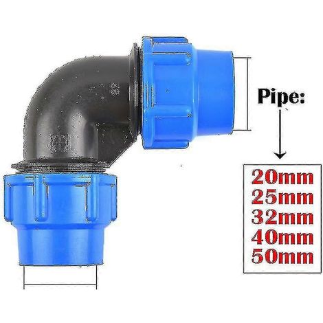 Raccord coudé en PVC PE 20/25/32/40/50 mm pour robinet irrigation de jardin ou agricole. Accessoires pour tuyaux d'arrosage (S05-20mm-Elbow). (1/4)