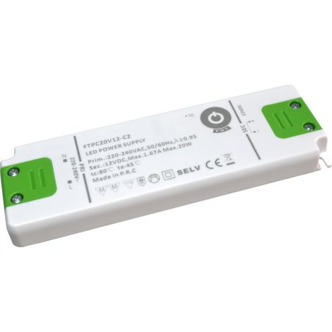 FTPC20V12-C2: Alimentatore LED 12V/1.6A CV, custodia in plastica compatta, serie SSVF