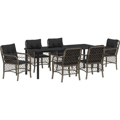 Maison Exclusive - Set da Pranzo per Giardino con cuscino 7 pcs Grigio polyrattan