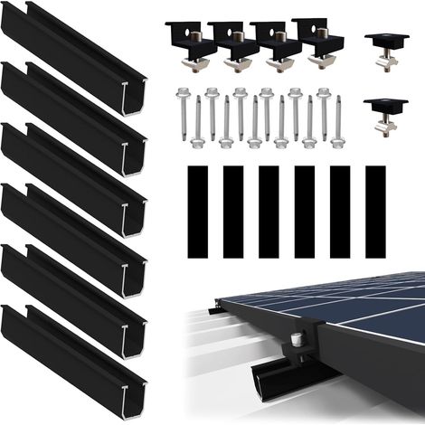 Support de Panneau Solaire, Kit de Montage Solaire, Fixation Panneau Solaire de 30 à 35 mm réglables, Solaire Photovoltaïque pour 2 panneaux,pour Balcon, Toit Plat ou Métallique (1/5)