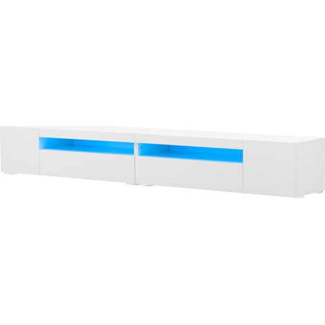 TV-Lowboard mit 2 Türen, Offenen Fächern und Variabler LED-Beleuchtung, Modern, 240×38,5×35,5 cm, MDF, Weiß (1/5)