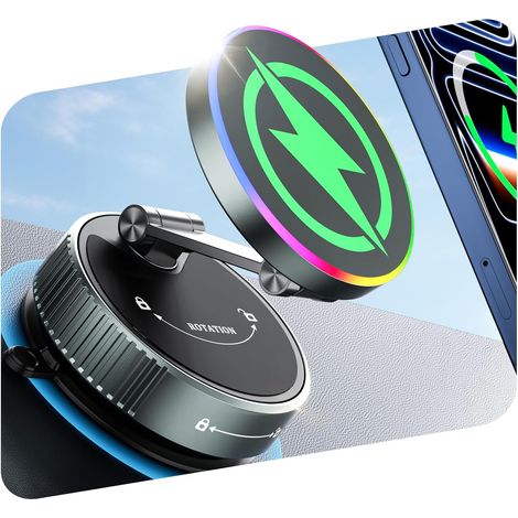 MagSafe Car Dashboard Charger, RGB Lighting 15W Induction Car Phone Holder for 17 Pro Max Air/16-12 Pro Max Plus, Windshield/Screen (1/5)
