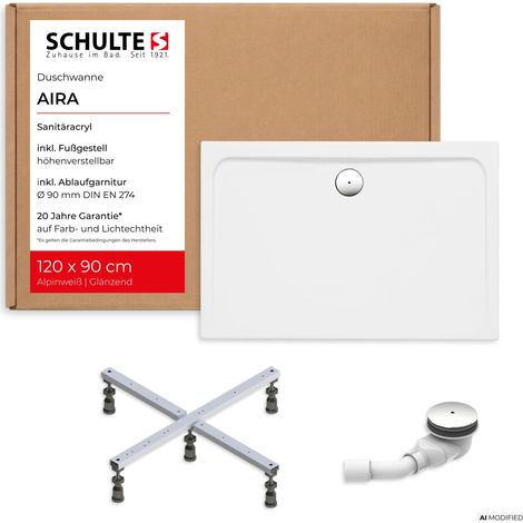 Schulte Duschwanne Aira, 120x90 cm, Komplettset inkl. Fußgestell und Ablauf, Acryl (1/5)