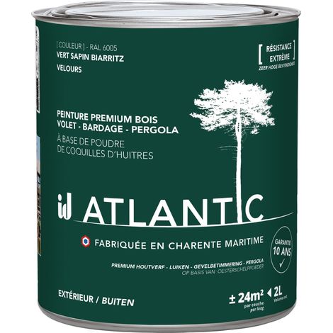 Peinture bois extérieurs -RAL 6005 Vert sapin Biarritz - 2L - ATLANTIC (1/2)