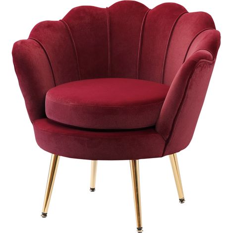 Fauteuil salon fauteuil en velours fauteuil coquillage avec pieds en métal doré pour chambre à coucher, rouge