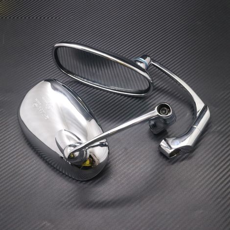 Rétroviseur Moto CNC Oval Chromé Noir 8mm 10mm Universel, Rétro Vue Latérale avec Tige de Fixation (1/3)