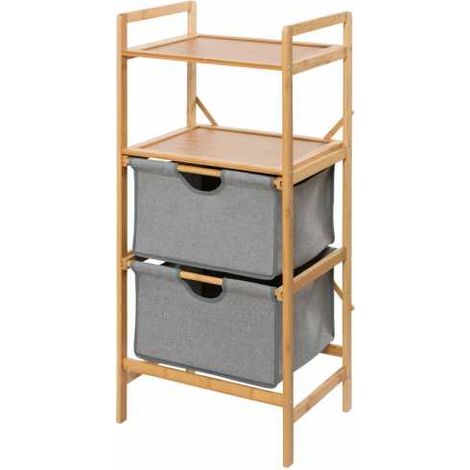 WENKO Scaffale per bagno con cesto Bahari, mobiletto da bagno con 2 ripiani e 2 cesti, in bambù - poliestere, 44x96x34 cm, marrone - grigio (1/5)