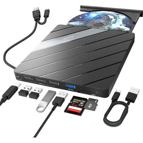 Lecteur CD Externe pour PC-Lecteur DVD Externe avec Fente pour Carte CD (1/5)