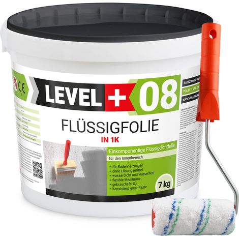 LEVEL+ Flüssigfolie 7kg Dichtfolie Bad + Farbroller L+08
