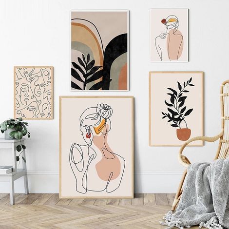Lignes abstraites et minimalistes, silhouette féminine, décoration intérieure, tableaux à accrocher, ensembles de 5 toiles, tableaux contemporains, p (1/5)