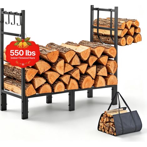 VEVOR Portalegna da 830 mm per Interni con Capacita di Carico di 250 kg, per Camino Patio Terrazzo, Supporto Impilabile in Metallo con Borsa per Organizzare Catasta di Legna da Ardere, Colore Nero (1/5)