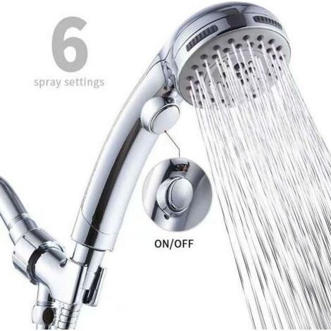 Verchromter Duschkopf mit Stopptaste, 5-Strahl-Handbrause, Antikalkdüsen, Universalausführung (1/5)