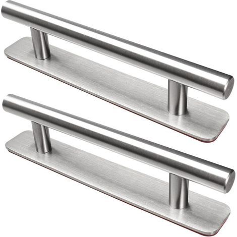 Poignée de Meuble Autocollante, 2 Pièces Poignées de Porte en Acier Inoxydable, 150mm Poignées pour Placards Cuisine Porte Commode Armoire(Argent) (1/5)