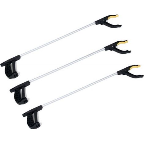 Pince à déchets/pince à détritus noir/gris - 3x - 76 cm - plastique - Bras de préhension - Pinces à déchets (1/3)