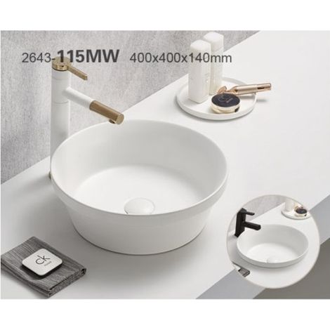 Vasque à poser en céramique blanche matte - D 40 cm - Gamme Mada - Livraison gratuite