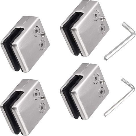 QAZQA Lot de 4 pinces à verre en acier inoxydable 304 - Convient pour vitres de 6 à 10 mm - Support réglable en verre plat pour escalier balustrade - Main courante polie (1/5)