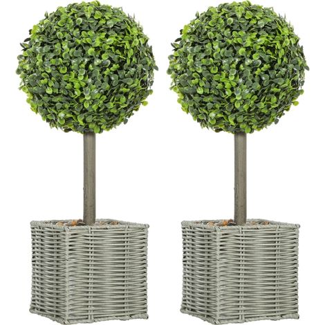 Ensemble de 2 plantes artificielles, arbres artificiels résistants aux UV en pots, adaptés à l'intérieur comme à l'extérieur, vert