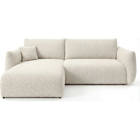 ELIO - Canapé d'angle convertible tissu bouclette 4 places - Beige