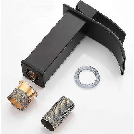 Robinet de lavabo carré noir avec mitigeur eau chaude/eau froide - Monotrou, finition acier inoxydable, installation facile (1/4)