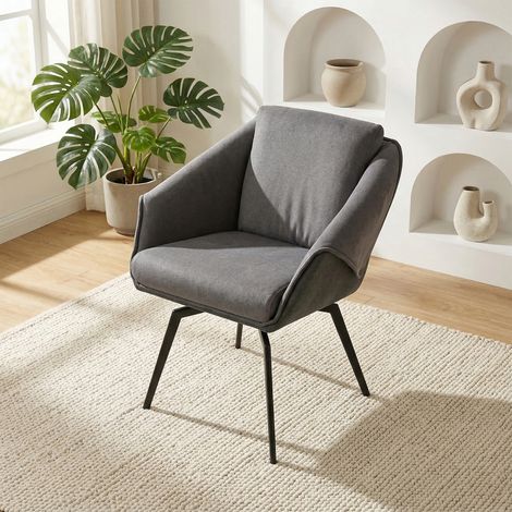 HIPIHOM Sessel mit dickem Sitzkissen, Samt-Schlafzimmerstühle mit schwarzen Metallklauenbeinen, gepolsterter Schminktisch für Wohnzimmer, Schlafzimmer-Make-up, belastbar bis 150 kg, Grau