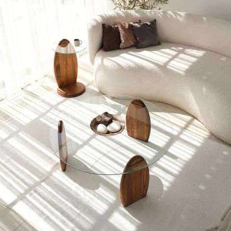 Design Couchtisch Rund 90 cm Sunf - Holzgestell