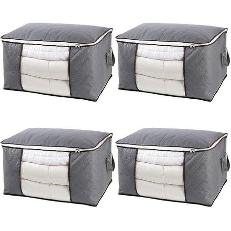 Lot de 4 sacs de rangement pour couettes, grande capacité, respirants, pour déménagement et emballage de vêtements (gris)