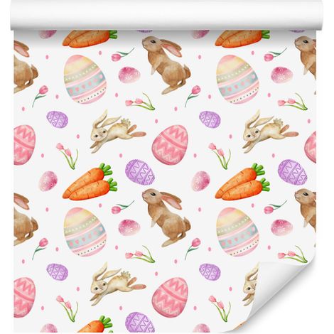 Carta da parati pasquale bianca, crema e corallo per soggiorno e camera da letto 50x1000 cm (1/5)