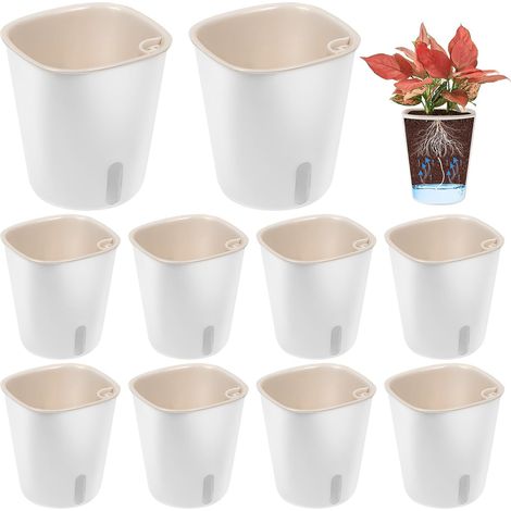 Lot de 10 pots de fleurs à arrosage automatique - Petit pot herbes indicateur niveau eau - 7,5 x 8,5 cm - Système irrigation PP - Cuisine, balcon, rebord (1/5)