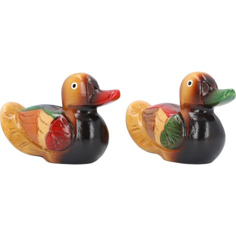 Par de patos mandarines de madera tallados a mano, decoración para bodas (15x6x10 cm) (1/5)