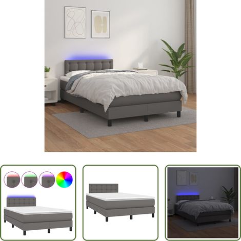 vidaXL LED-Bett - Boxspringbett mit Matratze & LED Grau 120x200 cm Kunstleder (1/5)