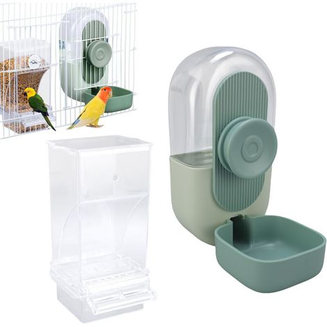 Distributeur Automatique d'Eau et de Graines pour Cage d'Oiseaux, Mangeoire et Abreuvoir en Plastique pour Perruches, Touis, Perroquets (1/5)