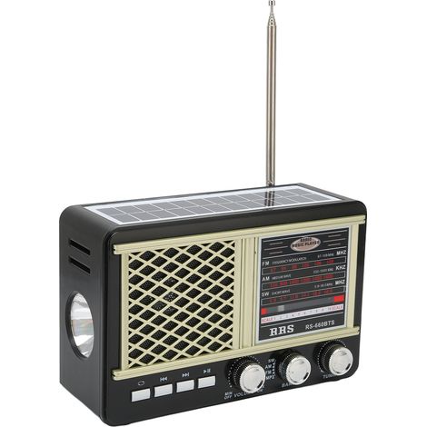 RS-660BTS tragbares, solarbetriebenes Mehrband-Notfunkgerät mit Taschenlampenfunktion, Stereo-AUX-Anschluss, gelb (1/5)
