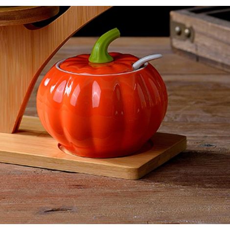 Pots à épices Pots à épices Pots à épices citrouille Pots à épices avec couvercles cuillère et supports (Orange) (1/2)