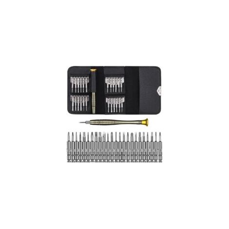 Kit di mini cacciaviti di precisione 25 in 1, strumenti di riparazione per iPhone, laptop, orologi, gioielli, giocattoli, occhiali, ecc. Set di cacciaviti con custodia in pelle - Crezuo