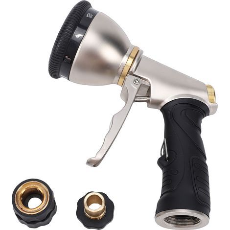 Zinc alloy garden hose nozzle, adjustable high-pressure water sprayer, 9 modes, for gardening, lawn care, car cleaning (1/5)