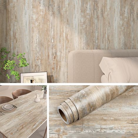 Papier Peint Bois Marron Clair 40CMx10M Papier Peint Autocollant Mural Imitation Bois Chambre Adulte Salon Imperméable Revêtement Plan de Travail Adhésif Bois Cuisine Salle de Bain (1/5)