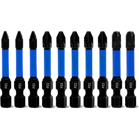 Meccion Pozidriv Professional Screwdriver Bit Set 10 Pieces Length 50 mm Magnetic Impact Screwdriver Bits PZ1 PZ2 PZ3 with 1/4 Inch Hexagonal Shank (1/5)