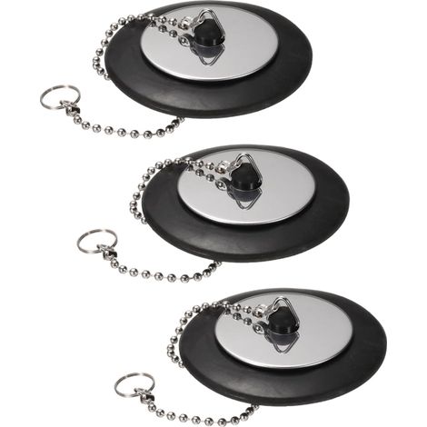 Lot de 3 50mm bouchons d'évier en caoutchouc avec chaîne à boules Noir bouchons d'évier de cuisine de salle de bain (1/5)