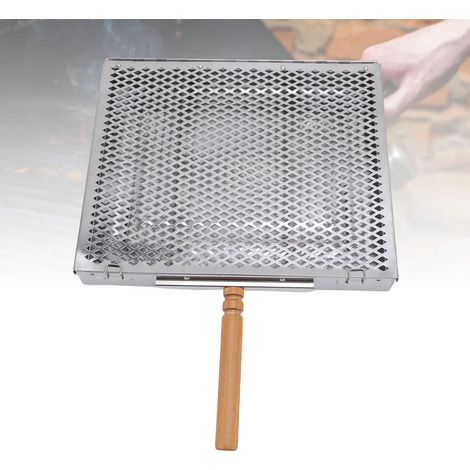 Cesta parrilla portátil de acero inoxidable con separadores extraíbles para pescado, carne y verduras. Mango de madera. Dimensiones: 30,5 x 4 x 25,5 cm. Juego completo: 1 cesta parrilla, 2 separadores (1/5)