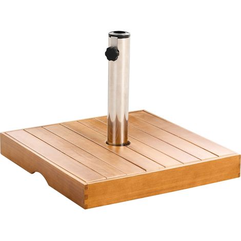 Parasol Base Brown Oak Wood Marble Square Outdoor Umbrella Stand CRECCHIO