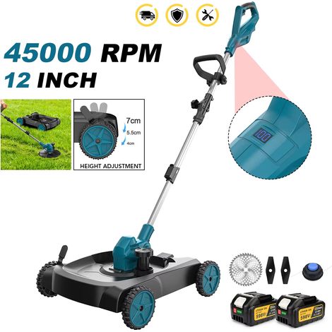 12-inch Electric Lawn Mower, Brushless Cordless Grass Trimmer For Makita 18V Battery Pin, Landscaping Cutter, 2 Battery (1/5)