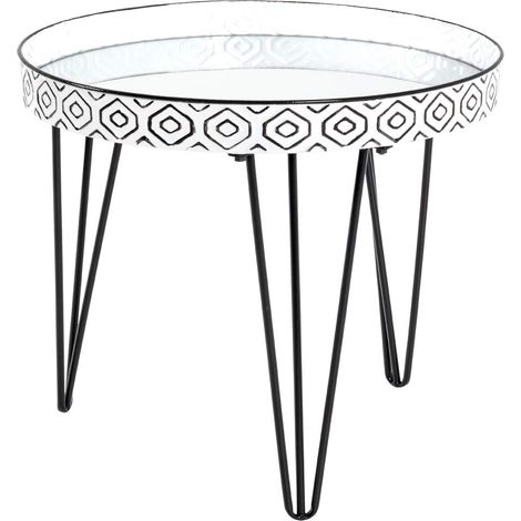 Table Basse Noir, Blanc, métal, Miroir - Dim.: H 46 cm x Ø 65 cm, Style: Art Deco (1/4)