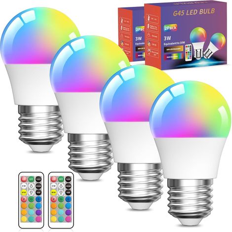 3W Ampoule Couleur LED,G45 E27 Ampoules LED Edison Multicolores à Intensité Variable Avec Télécommande,RGB+Blanc Chaud,Idéales Pour L'éclairage Quotidien Et D'ambiance(Lot de 4) (1/5)