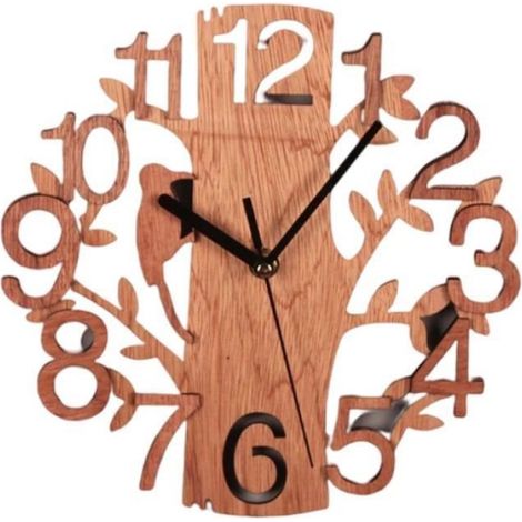 Horloge Murale - Bois Naturel - Silencieuse Sans Tic-Tac - Pour Salon Chambre Bureau - 23 x 23 x 4 cm - 1 Unité (1/4)