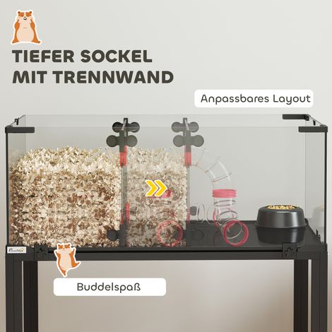 Cage à hamster, enclos pour petits animaux 3 niveaux avec roue, cabane, plateformes, rampes, gamelle, biberon, accessoires, acier, plastique, noir (1/5)
