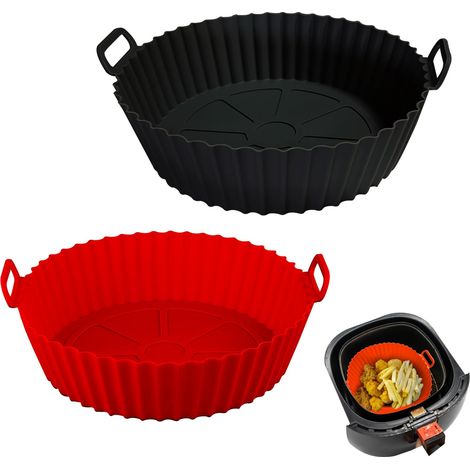 Poêle à friteuse à air avec revêtement en silicone, doublures de panier de friteuse à air de 8 pouces (rouge + noir) (1/5)